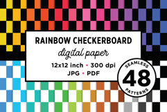 Black and White Rainbow Seamless Checkerboard Digital Paper Product Image 1