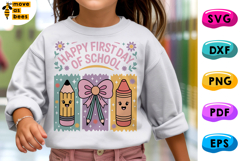 Happy First Day Of School SVG, PNG,Girl, Preppy Design Shirt Product Image 1