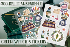 Green Witch sticker sheet Magic Scrapbook PNG Herbs Spells Product Image 1