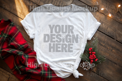 Christmas White T-shirt mockup - Christmas Background Product Image 1
