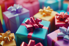 Colorful Gift Boxes with Ribbons Background Wallpaper Product Image 1