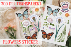 Summer sticker flowers butterfly Spring Botanical PNG Product Image 1