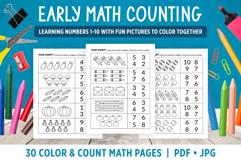 Early Math, Numbers 1-10, Printable Color &amp; Count Worksheets Product Image 1