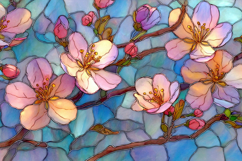 Stained Glass Cherry Blossoms Branches Background Wallpaper Product Image 1