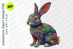 Psychedelic Floral Easter Rabbit Illustration Clipart Product Image 1