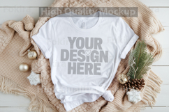 Christmas White T-shirt mockup - Christmas Background Product Image 1