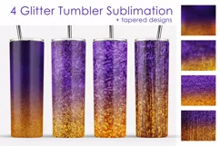 Glitter Tumbler Sublimation. Purple Gold Tumbler Designs PNG Product Image 1