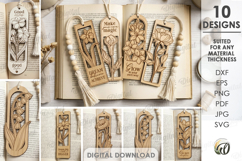 Floral Bookmarks Bundle Lasercut. Boho Engraved Bookmark SVG Product Image 1