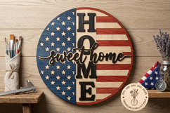 Patriotic Home Sweet Home SVG | American Flag Round Sign SVG Product Image 1