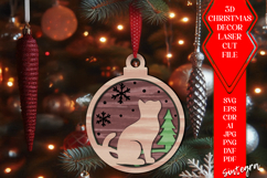 3D Cat Christmas Baubles SVG Laser Cut Ornament Files v1 Product Image 1
