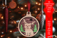 3D Cat Christmas Baubles SVG Laser Cut Ornament Files v3 Product Image 1
