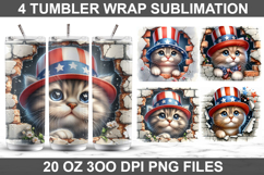 4Th Of July Cat Tumbler Sublimation PNG, 20 oz Tumbler Wrap Product Image 1