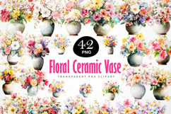 Floral Ceramic Vase Clipart Bundle 42 PNG Transparent BG Product Image 1