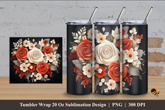 White Orange Floral Tumbler Wrap Sublimation Design 4 Product Image 1