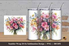 Valentine's Flowers Tumbler Wrap Sublimation Design 4 Product Image 1