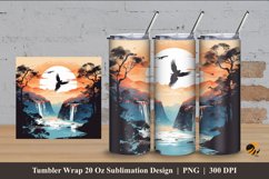 Waterfall Sunset Tumbler Wrap Sublimation Design 4 Product Image 1