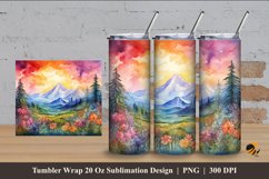 Watercolor Mountain View Tumbler Wrap Sublimation Design 4 Product Image 1