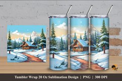 Winter Cabin House Tumbler Wrap Sublimation Design 4 Product Image 1