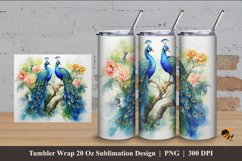 Peacock Nature Tumbler Wrap Sublimation Design 4 Product Image 1