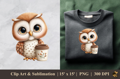 Cute Owl And Cup Coffee DTF Sublimation Clipart Design 4 Product Image 1