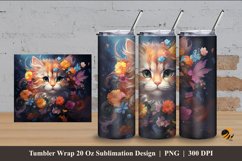 Flowering Cat Tumbler Wrap Sublimation Design 4 Product Image 1
