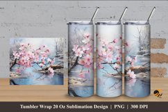 Sakura Flowers Tumbler Wrap Sublimation Design 4 Product Image 1