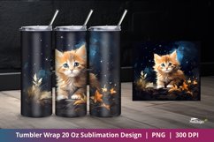Cute Kitten Night Watercolor Tumbler Wrap Sublimation 4 Product Image 1