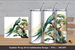 Long Tiled Birds Tumbler Wrap Sublimation Design 4 Product Image 1