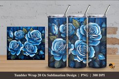 Blue Curiosa Rose Tumbler Wrap Sublimation Design 4 Product Image 1