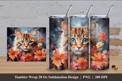Cat Flower Tumbler Wrap Sublimation Design 4 Product Image 1