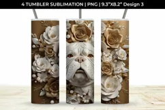 3D white Floral Bulldog Dog Tumbler Wrap 20 oz Sublimation Product Image 4