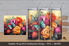 Butterfly and Rose Tumbler Wrap Sublimation Design 4 Product Image 1