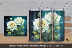 White Green Olive Rose Tumbler Wrap Sublimation Design 4 Product Image 1
