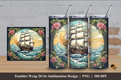 Handdrawn Pirate Ship Tumbler Wrap Sublimation Design 4 Product Image 1