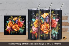 Butterfly and Flower Tumbler Wrap Sublimation Design 4 Product Image 1