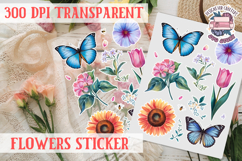 Summer sticker flowers butterfly Spring Botanical PNG Product Image 1