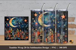 Star Moon City Tumbler Wrap Sublimation Design 4 Product Image 1