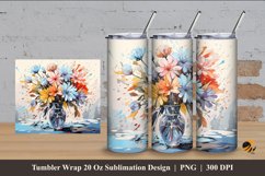 Flower And Vase Tumbler Wrap Sublimation Design 4 Product Image 1