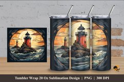 Handdrawn Sea Tower Tumbler Wrap Sublimation Design 4 Product Image 1