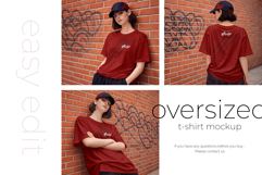 Girl wearing Oversized T-Shirt and Baseball Cap Mockup Set Product Image 4
