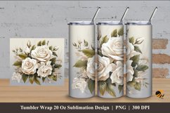 Aesthetic White Roses Tumbler Wrap Sublimation Design 4 Product Image 1