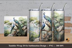 Blooming Peacock Tumbler Wrap Sublimation Design 4 Product Image 1