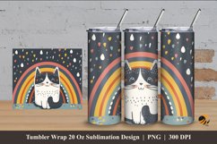 Rainbow And Cat Tumbler Wrap Sublimation Design 4 Product Image 1