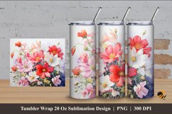 Watercolor Flower Tumbler Wrap Sublimation Design 4 Product Image 1