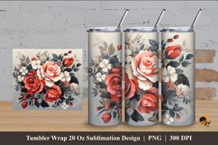 Roses Bloom Illustration Tumbler Wrap Sublimation Design 4 Product Image 1