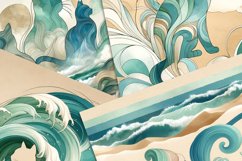 Elegant Cats &amp; Sea Waves Digital Papers - Oceanic Art Product Image 6