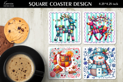 Christmas Patchwork Square Coaster Sublimation Designs Product Image 1