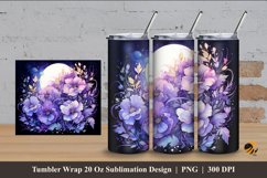 Flower Night Sky Tumbler Wrap Sublimation Design 4 Product Image 1