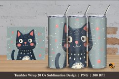 Handdrawn Cute Cat Tumbler Wrap Sublimation Design 4 Product Image 1
