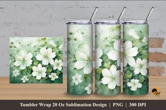 White Flower Tumbler Wrap Sublimation Design 4 Product Image 1